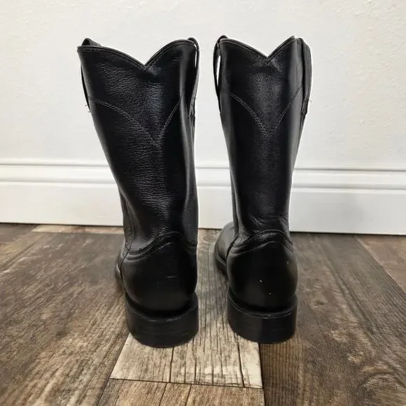 Vintage Black Leather Mid Calf Pull On Western Roper  Boots Women’s 5 - Picture 4 of 7